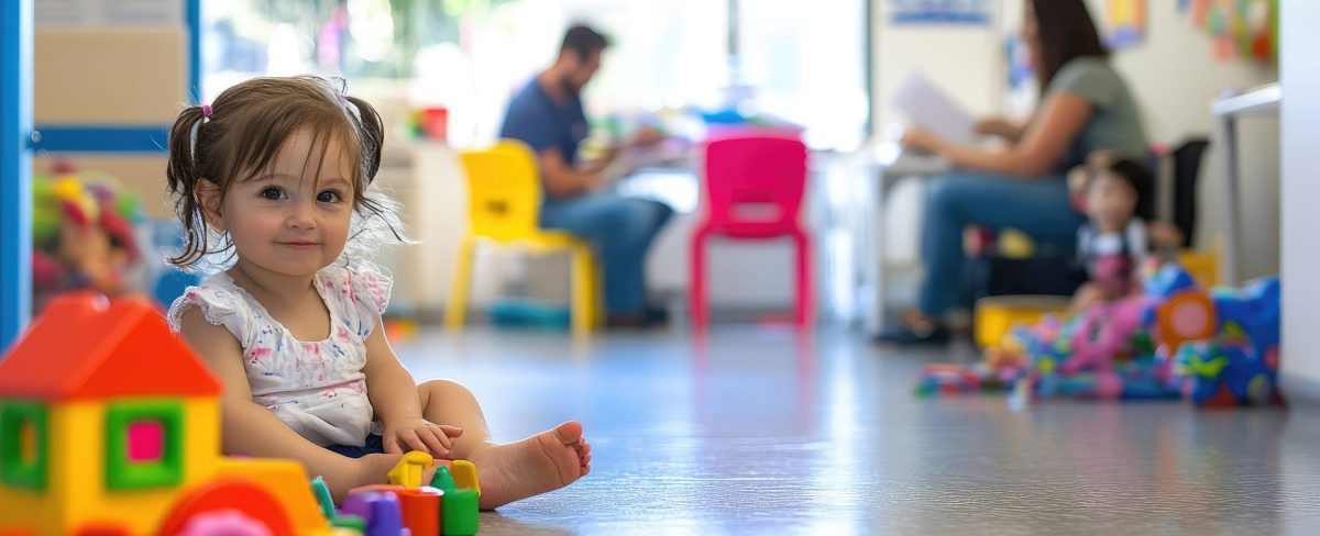 The image accompanying the News on Intesa Sanpaolo's donation to four organizations for sick and disabled children, depicts a little girl in the playroom of a hospital. In the background you can see a doctor talking to her mother